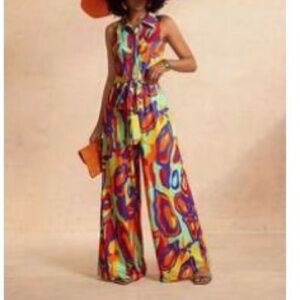 SHEIN Red and Orange Geometric Jumpsuit